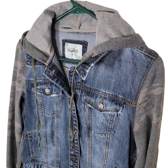 Mudd Jean Jacket Distressed Sleeves Pockets Button Juniors Womens Medium - Picture 2 of 12